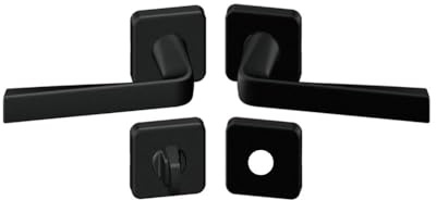 Vachette Set de Poignée de Porte sur Rosaces Condamnation Koya - pour Porte de Salle de Bain/WC - Matériau Aluminium Résistant - Garantie 10 Ans - Finition Noir