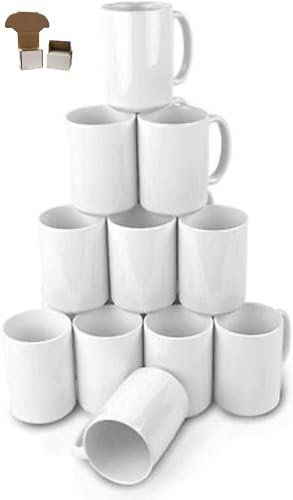 GAFFCO Sublimation Mugs 11oz 12 Pack Blank Plain White Large Handle Coffee Mugs with Smashproof Boxes