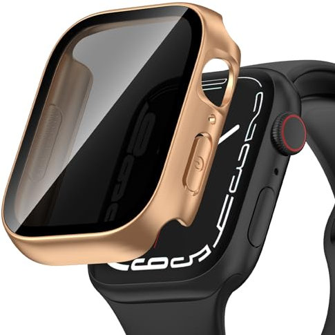 Kawoco Hülle für Apple Watch Series 9/8/7 41mm Schutzhülle Anti Spy, Hard PC Wasserdichtes Schutzhülle Privatsphäre Hartglas Displayschutz für iWatch 41mm Roségold
