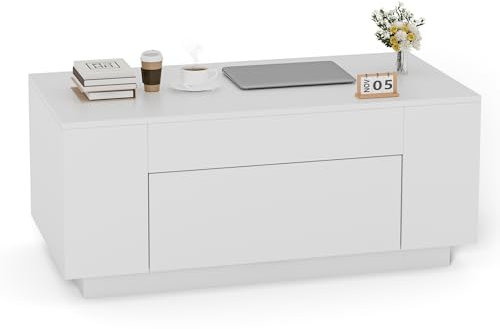 FiveWillowise Coffee Table with Storage, Rectangular Coffee Table with Hidden Drawer for Living Room, Minimalist Tea Table for Modern Home, Drawer Desk for Home Office Furniture, 98 * 50 * 41.8cm