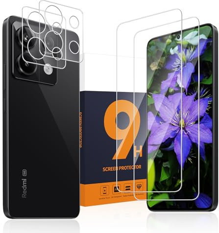 Carantee 2 pièces Verre Trempé pour Xiaomi Redmi Note 13 Pro 5G, +2 Caméra Protecteur, pas de bulles, bords incurvés 2,5D protection écran, Dureté 9H, Ultra HD Redmi Note 13 Pro vitre protection