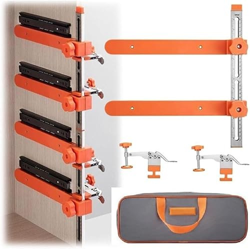 HYKJSHED Kit de gabarit d'installation de glissières de tiroir, gabarit de quincaillerie d'armoire de précision réglable avec Pince à Bascule et Bras magnétique, Installation Facile et Rapide