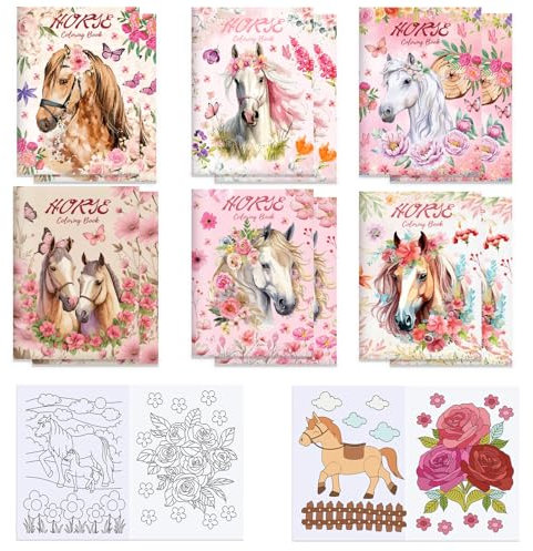 MORAINJAY 12 Stück Mini Malbücher für Kinder, kleine Malbuch, Malbuch Klein Mitgebsel Kindergeburtstag, Kleine Malbücher Mini für Geschenktüten & Partygeschenke (Pferd)