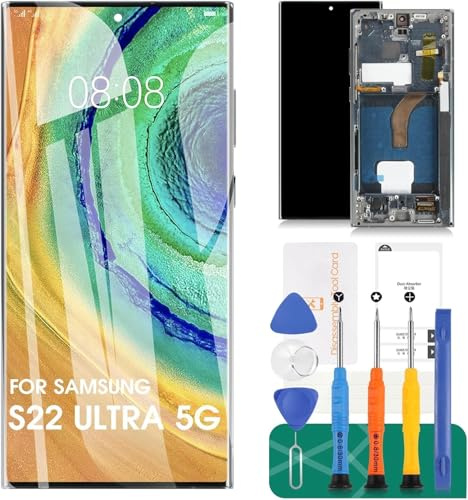 Écran tactile OLED de rechange pour Samsung Galaxy S22 Ultra 5G - Écran LCD SM-S908U SM-S908E - Avec empreintes digitales (avec cadre, vert)