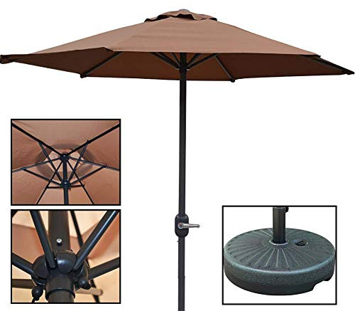 Brauner windabweisender Terrassenschirm mit 2 m Kurbelhebebühne, ideal für den Outdoor-Tisch, UV-Schutz und Basis für Pavillon, perfekt für Garten und Strand.