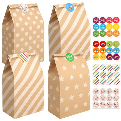 Mexgcom 20 PCS sac en Papier Kraft, Sacchetti Regalo di Carta Borsa da Festa, Sacchetti Colorati di Carta Kraft per Caramelle con 48 Adesivi, Kraft Regalo Carta per Matrimoni, Compleanno Bambini