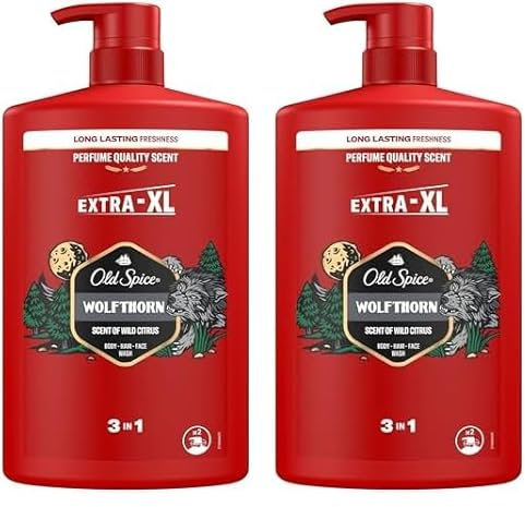 Old Spice Wolfthorn 3-in-1 Mehrzweck-Shampoo für Haar, Gesicht und Körper 1000 ml, langanhaltende Frische, Duft von Parfümqualität, Tiefenreinigung (Packung mit 2)