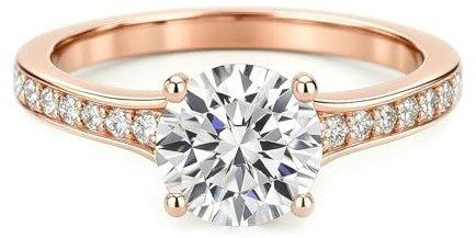 Stfery Partnerringe Rotgold 14 Kt Echtgold Schmuck für Damen, Haloring mit Moissanit 4-Prong Au585 Gr.61 (19.4)