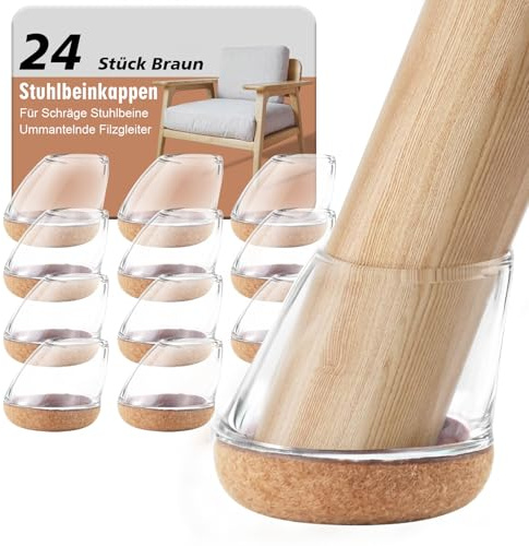 24PCS Tampon Chaise, Protection Pied de Chaise Rond en Silicone, Patin Chaise Feutre pour 15°-25° Pente, Reduire Le Bruit éviter Les Rayures, Protege Pied de Chaise Transparent Brun (Fit:14-19mm)