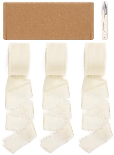 Acsatont Chiffon Geschenkband Schleifenband, Creme Schleifenband Hochzeit Stoff Stoffband für Hochzeitseinladung Brautstrauß, Dekoration, Geschenkverpackung, DIY Handwerk, 2,8cm*24,9m