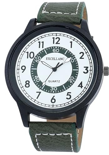 Excellanc Herren Armbanduhr aus Kunstleder in Grün, in Einer Länge von 25 cm, Klassisches Design für jeden Mann