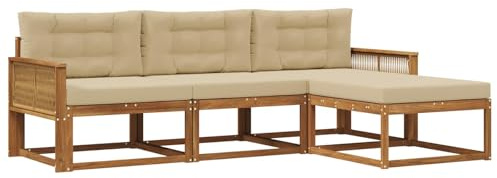 vidaXL Outdoor-Sofagarnitur mit Kissen 4 pcs Natur und Beige, Moderne Garten-Sofagarnitur, wetterfest, Bequeme Loungemöbel, stylische Sitzmöglichkeiten für den Hof