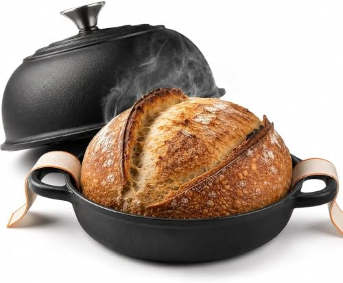 AHJ Cocotte en Fonte Émaillée pour Cuisson du Pain,24 cm/4,7L Dutch Oven | Pentola in Ghisa per Cuocere il Pane,24 cm Dutch Oven Multifunzione per Cuocere, Brasare, Arrostire, Stufare
