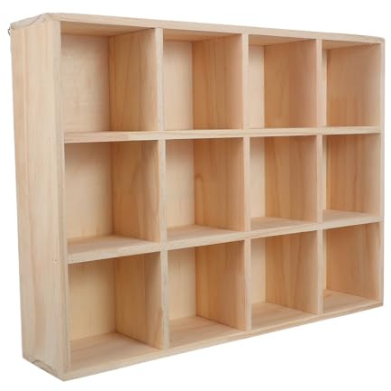 NUOBESTY Scaffale a scomparti in legno rustico a 12 scomparti - Organizer da parete con D-ring per tazze da caffè e soprammobili - Organizzazione multiuso per cucina e studio