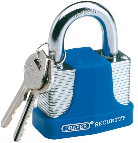 Draper 64180 Laminated Steel Padlock and 2 Keys with Hardened Shackle/Bumper 40 mm,Blue