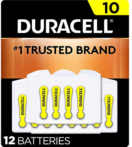 Duracell Lot de 12 piles pour appareils auditifs Jaune Taille 10 A 10 A avec alimentation longue durée, installation EasyTab extra longue pour appareils auditifs