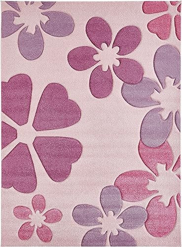 Luxor Living Spielteppich Flair Carving - Kinderteppich Mädchen mit Blumen Design - ideal als Spielteppich - Teppich Kinderzimmer Mädchen - pflegeleicht und strapazierfähig 170 x 230 cm