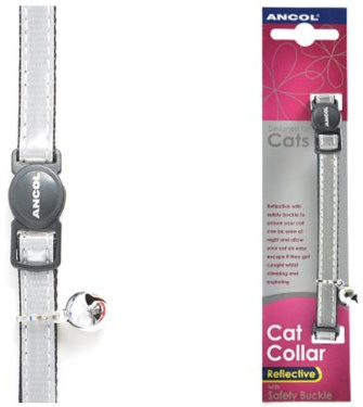 Ancol Gloss Reflective Cat Collar with Safety Buckle. Red, Blue, Silver (Sliver)