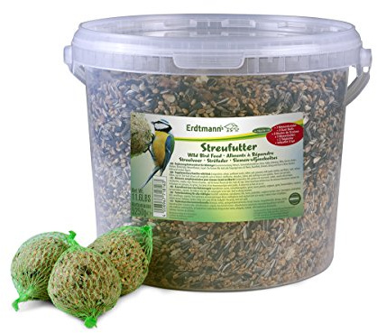 Erdtmanns Streufutter 5kg Plus 3 Meisenknödel im Eimer, 1er Pack (1 x 5.25 kg)