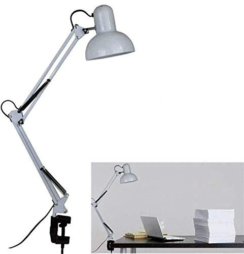 LED Desk Lamp - BANGWEIER White Adjustable Swing Arm Drafting Design Office Studio Clamp Table Desk Lamp Light [Energy Class A+++]