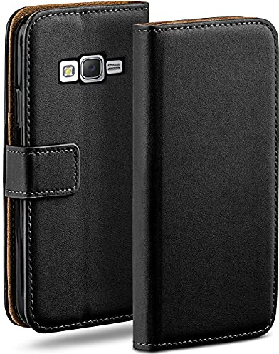 moex Book Case für Samsung Galaxy J5 (2015) Handyhülle mit Kartenfach, Hülle klappbar 360 Grad Schutzhülle, Klapphülle Flip Case Cover, PU Leder Handytasche Lederhülle, Schwarz