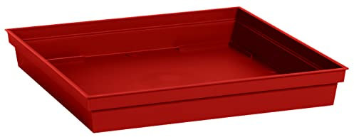 EDA - Soucoupe Carrée Toscane 26,7 cm - pour Pot de Fleur Carré Toscane 32 cm - 26,7 x 26,7 x H.3,8 cm - Rouge Rubis