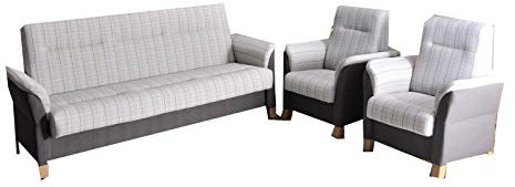 mb-moebel Polstergarnitur Sofa Set 3er Couch & 1er Wohnlandschaft 3-Sitzer und Zwei Sessel Möbel Set - Anna II (Grau)