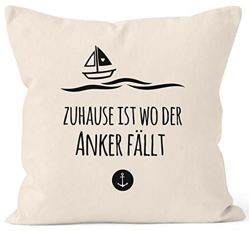 MoonWorks Kissenbezug Zuhause ist wo der Anker fällt Familie Heimat Liebe 40x40 Baumwolle Natur 40cm x 40cm