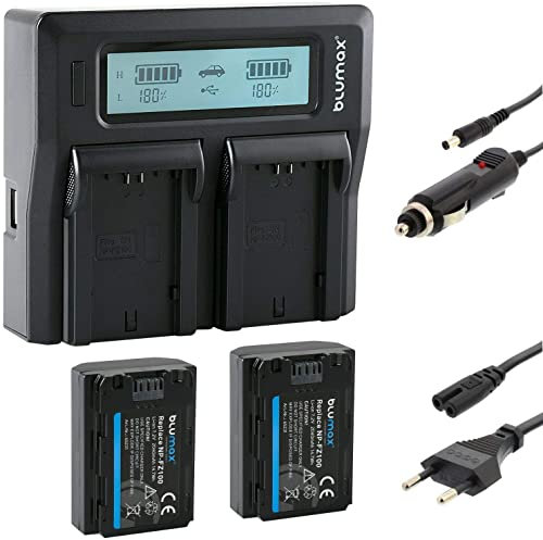 Blumax 2 Pack Akku kompatibel mit Sony NP-FZ100-2040mAh + Dual LCD Ladegerät für Sony FX30-7 IV 7c 7RIV 7RV 7RIII ZV-E1