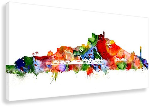 Kunstbruder Ibiza Stadt Skyline - Wandbild - Light (div. Größen) 3D 4cm - Kunst Druck auf Leinwand 30x60cm