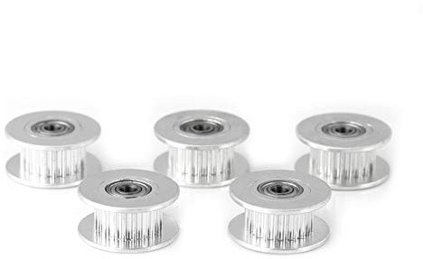 Walfront 5Stück 2GT Aluminium Timing Riemenscheibe 3mm / 5mm Bohrung Rad 16/20 Zahn oder zahnlos 3D Drucker Zubehör für Gürtel Breite 6mm / 10mm(W6mm, 20T, Bore 5, Toothless)