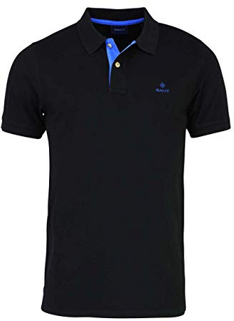Gant Men's Contrast Collar Pique Ss Rugger Polo Shirt Not Applicable, Black (Black 5), Medium