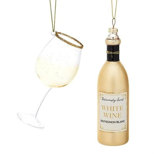 Sass & Belle Christmas Cheer White Wine and Glass Shaped Bauble - Set of 2