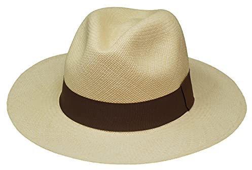 Borges & Scott Der Hudson - Fedora Panamahut - Natürlich mit braunem Band - Rollbarer und Leichter Original Panama Hut - 55cm