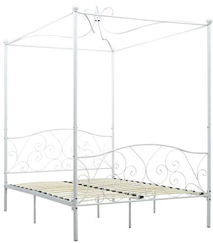 Festnight Himmelbett-Gestell Doppelbett Metallbett Bettrahmen Lattenrost Schlafzimmerbett Schlafzimmermöbel Weiß Metall 120 x 200 cm