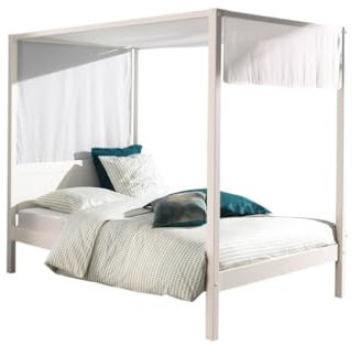 Vipack Himmelbett 140 x 200 cm, mit Lattenrost und Himmel Gestänge inkl. Textil Himmel, Farbe weiß Weiß