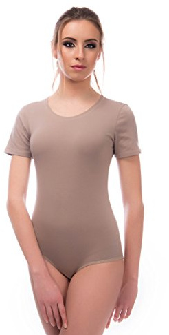 Evoni Damen Body kurzarm l Stringbody aus Baumwolle mit Rundhals l Kurzarmbody für Frauen l Tanga Bodysuit l String Body XL cappuccino