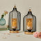 Luxury Birdcage Lanterns, Vintage Black Tealight Holder Set of 2, Hurricane Candle Holder as Gift for Pillar Candle with Tempered Glass Panels,Decorative Lanterns for Garden, Table, Living room