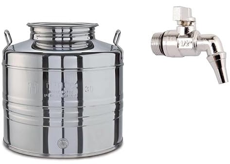 eacommerce Contenedor bidón barril para aceite de acero inoxidable Olivà con tapón hermético a rosca … (Varilla + Grifo, 30 litros)