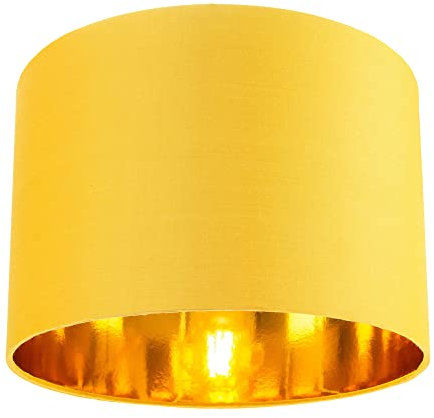 Contemporary and Chic Ochre Cotton 10 Table or Pendant Circular Drum Lamp Shade with Shiny Gold Inner - 60watt Maximum by Happy Homewares
