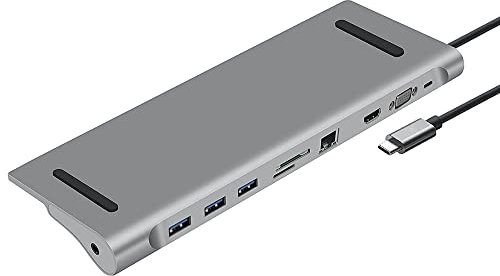 Heden HUB USB-C 10 Puertos HDMI 4K/60HZ, RJ45 1000Mpbs, VGA 3 x USB3.0, USB-C Charge 100W lec Micro SD/SD, Jack 3.5