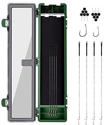 AhfuLife Stiff Hair Rig Tackle Box, Carp Fishing Storage Box Rig Board with 4pcs Hair Rigs, 12pcs Pins and 10pcs Barbless Fishing Hook in Rig Storage Box (style 1)