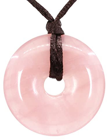 Keleny Semi Precious Gemstones Natural 40mm Circle Peace Donut Beads Adjustable Braided Rope Pendant Necklace 20 Inch, Stone, Crystal