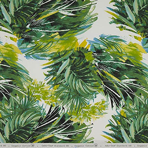 Kt KILOtela - Tissu en toile imprimée numérique - Half Panama 100 % coton biologique, Oeko-Tex Standard 100 - Coupon de 100 cm de long x 280 cm de large | Tropical - Vert, bleu, jaune - 1 mètre