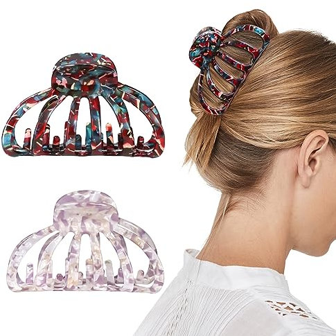 Shinowa 2 PZS Pinzas de Pelo para Mujeres, Antideslizante Clip de Pelo, Clips para Cabello de Concha de Tortuga Bohemia Accesorio para Cabello para Mujer, Niñas - Colorido + Rosa