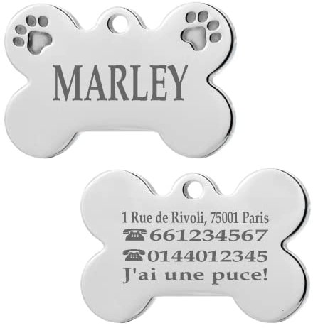 Iberiagifts - Plaque d'identification en forme d’os en Acier avec pattes Personnalisé gravée Pour animaux de compagnie moyens à grands. (2 Pattes), Grand