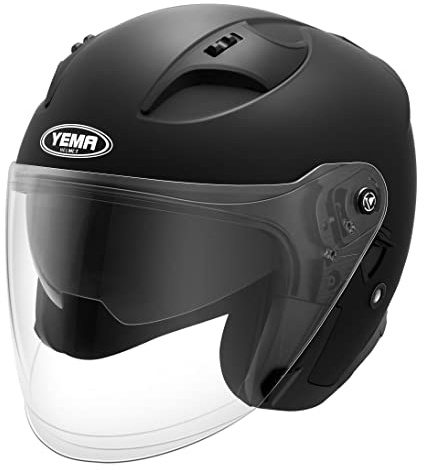 Motorcycle Open Face Helmet YEMA YM-637 DOT Approved 3/4 Half Helmet with Sun Visor for Adult Men Women - Matte Black,Medium