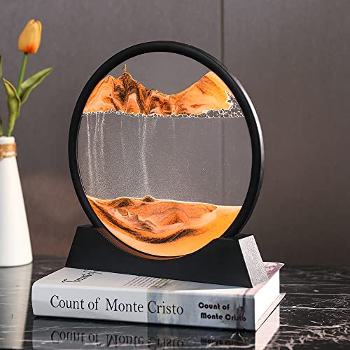 E-feilai Sandbild Zum Drehen, Dynamisches Sandbild, 3D Fließende Sandkunst,Bewegende Sandkunst, Sandbilder Rund, 3D Fließende Sandmalerei für Erwachsene. (Orange, 7)