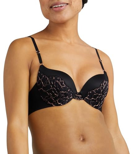 Maidenform Women's Underwire, Love The Lift Smoothing Lace Demi, Push-up Bra, Opaque, Black/Rose Gold, 40D