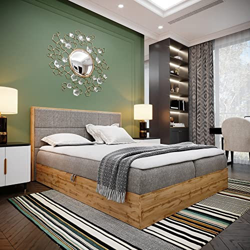 LOFT 2 Boxspringbett Doppelbett - Das Perfekte Bett für Ihr Schlafzimmer. 120x200cm Mit Bonellmatratze, Bettkasten für Bettwäsche und Topper. Mit Kopfteil. (Grau)
